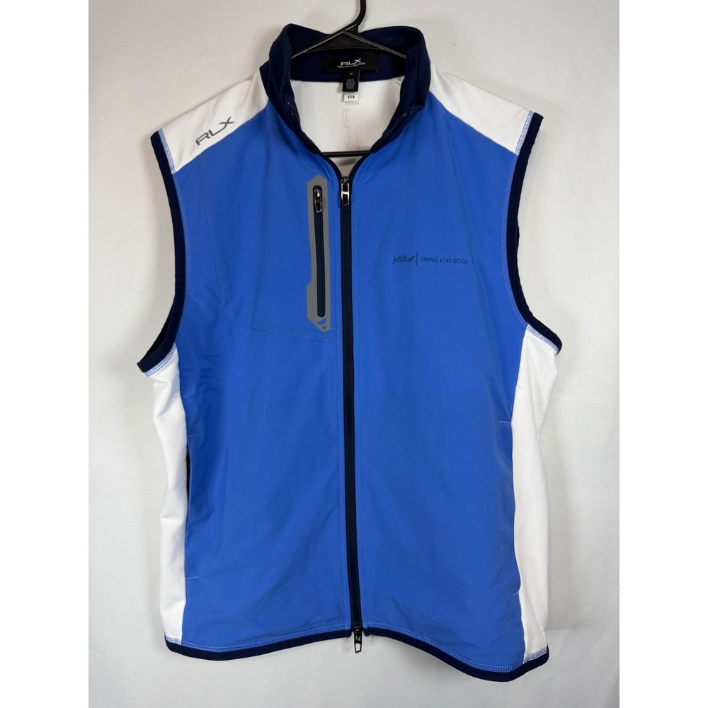 RLX Ralph Lauren JetBlue Swing for Good Golf Vest Blue White Full Zip Womens M